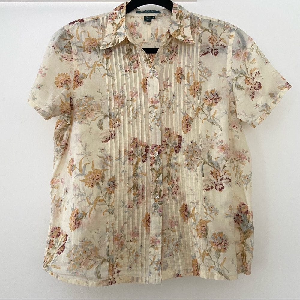 Lauren Ralph Lauren Floral Shirt Womens S Butter Yellow Cottagecore Western